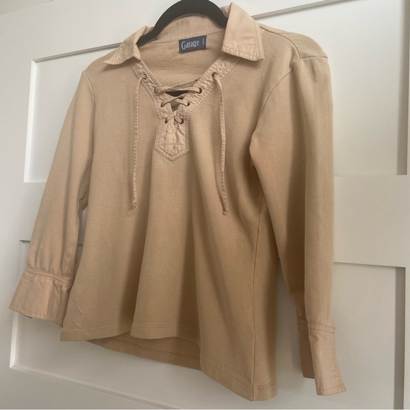 Garage 90s Y2K Beige Lace-Up Top - Picture 5 of 14